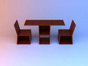 wood loft table and two chairs 3D Model