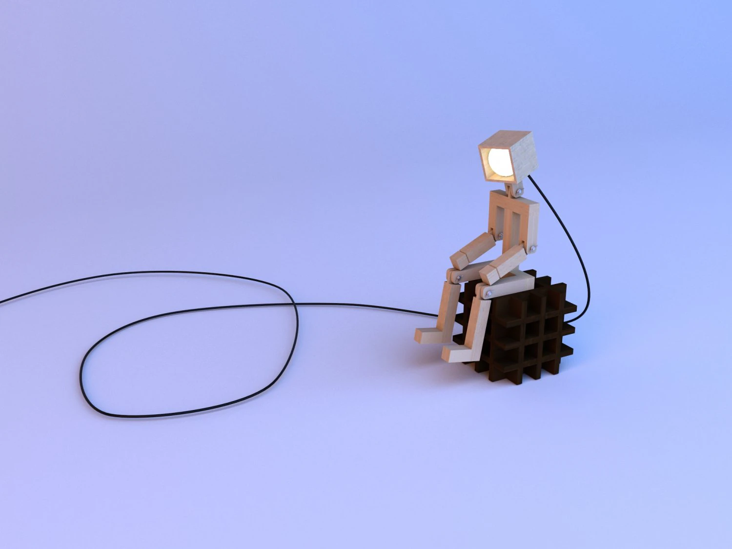 wood robot lamp 3D Model .c4d .max .obj .3ds .fbx .stl .blend 