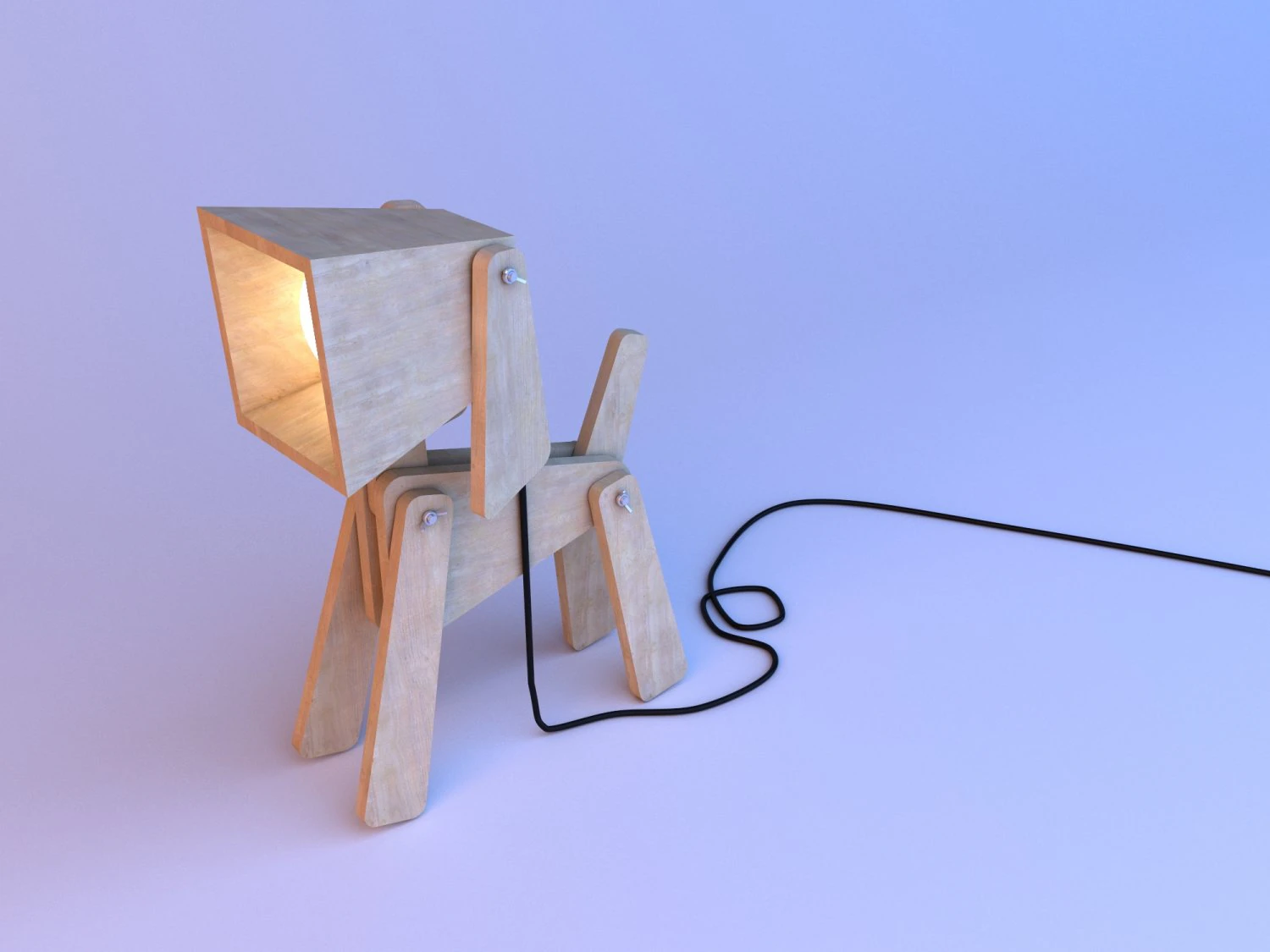 wood dog lamp 3D Model .c4d .max .obj .3ds .fbx .stl .blend
