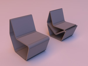 folding wood chair with coffee table 3D Модель