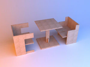 set di mobili pieghevoli in legno Modello 3D