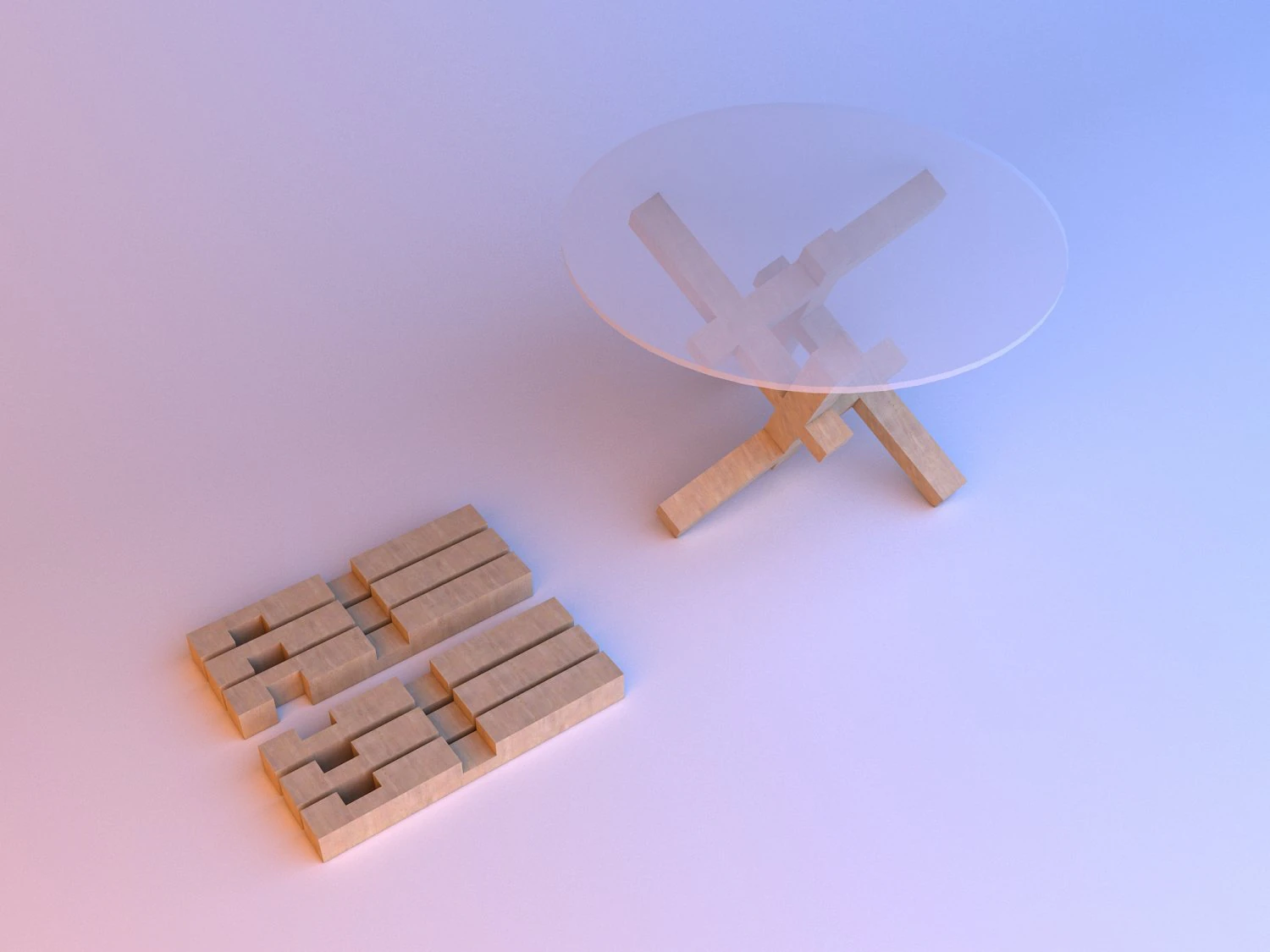 plywood glass coffee table 3D Model .c4d .max .obj .3ds .fbx .stl .blend