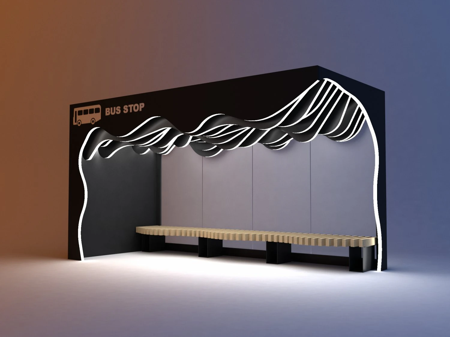 parametric modern bus stop 3D Model .c4d .max .obj .3ds .fbx .stl .blend