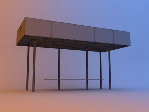 halte bus kayu kaca tempat penampungan transit Model 3D