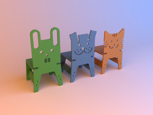 animal kids wood chair 3D Model