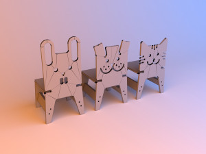 animal kids wood chair 3D Model