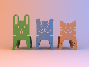 animal kids wood chair 3D Model