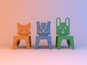 animal kids wood chair 3D Model