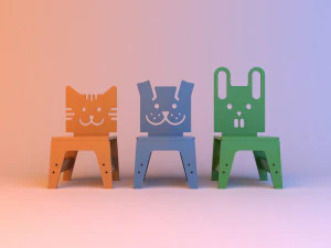 animal kids wood chair 3D Model