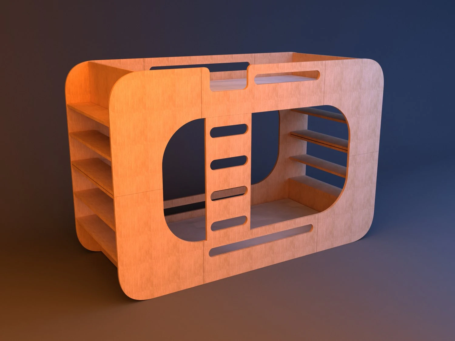 kids wood bunk bed 3D Model .c4d .max .obj .3ds .fbx .stl .blend 