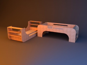 kids wood bunk bed Model 3D