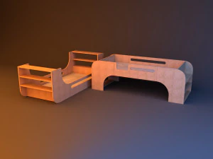 kids wood bunk bed 3D Model