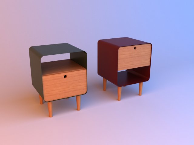 wood metal bedside table 3D 모델 .c4d .max .obj .3ds .fbx .stl .blend 