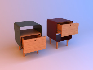 wood metal bedside table 3D 모델