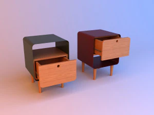 wood metal bedside table 3D Model