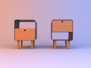 wood metal bedside table 3D 모델