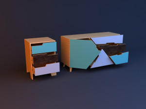 original wood commode and nightstand 3D Model