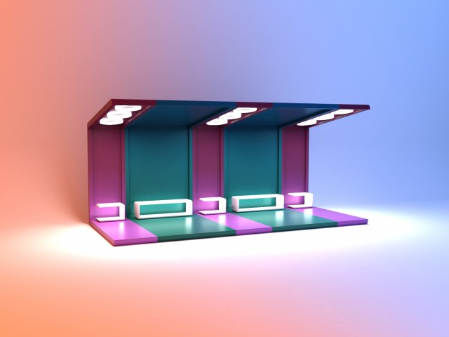 Futuristic mix color bus stop with light 3D 模型 .c4d .max .obj .3ds .fbx .stl .blend 