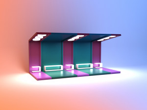 Futuristic mix color bus stop with light 3D Model