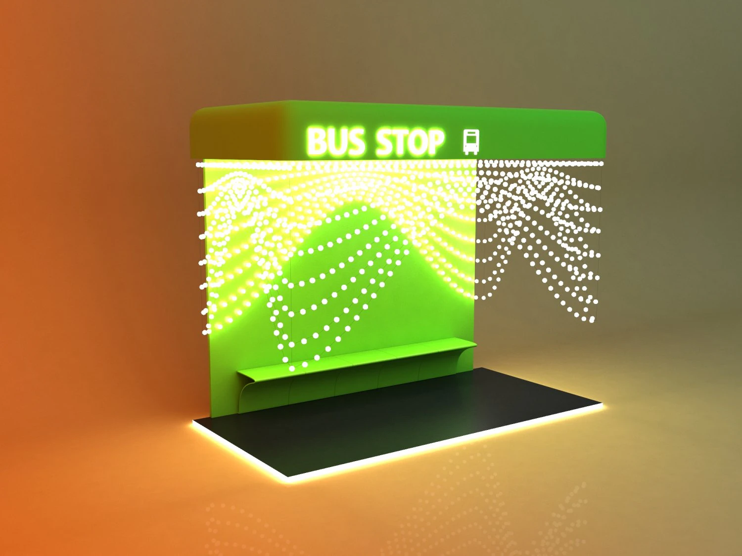 Loft scifi bus stop with garland 3D Model .c4d .max .obj .3ds .fbx .stl .blend 