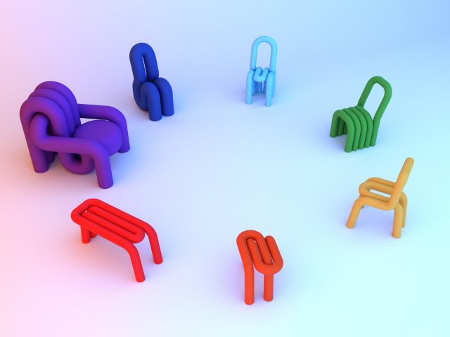 Moustache Big-Game Bold Stool-table set 3D 모델 .c4d .max .obj .3ds .fbx .stl .blend 