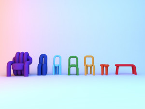 Moustache Big-Game Bold Stool-table set 3D 모델