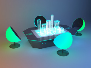 Cyber futuristic headquarters conference table 3D Model