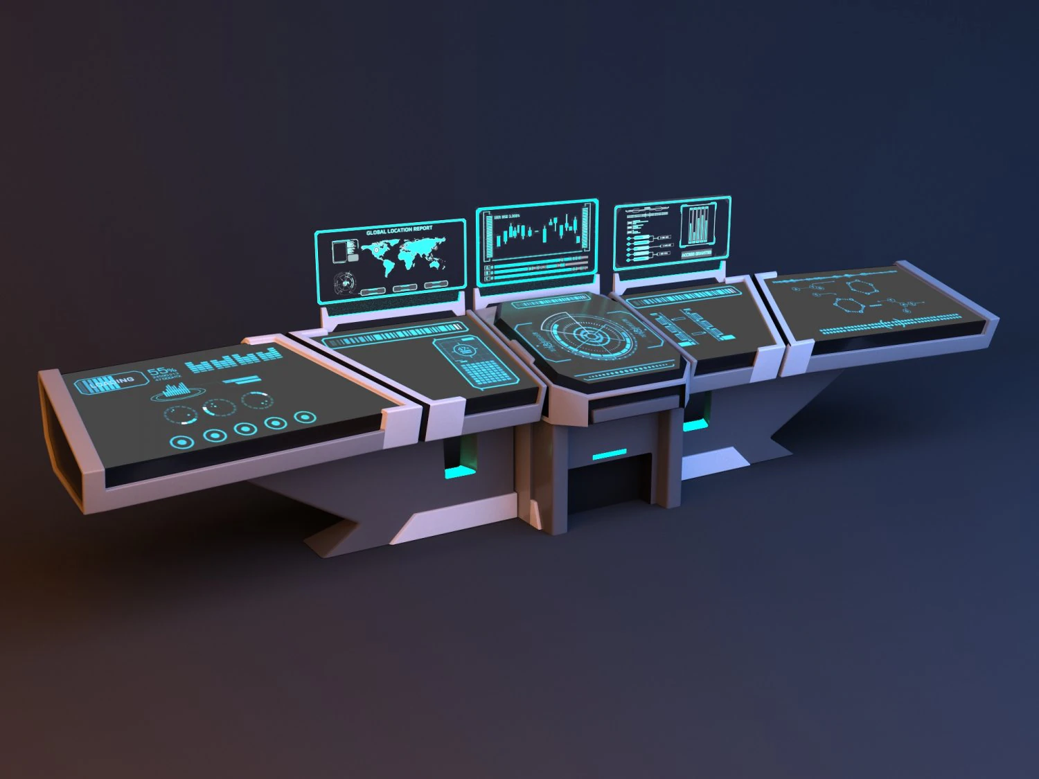 Sci-fi futuristic control desk - console 3D Model .c4d .max .obj .3ds .fbx .stl .blend 