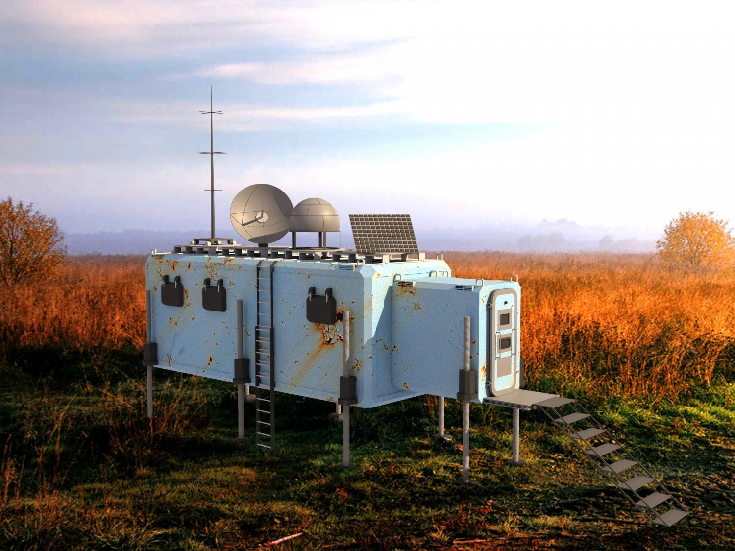 Military modular mobile base - bunker low-poly model 3D Model .c4d .max .obj .3ds .fbx .stl .blend