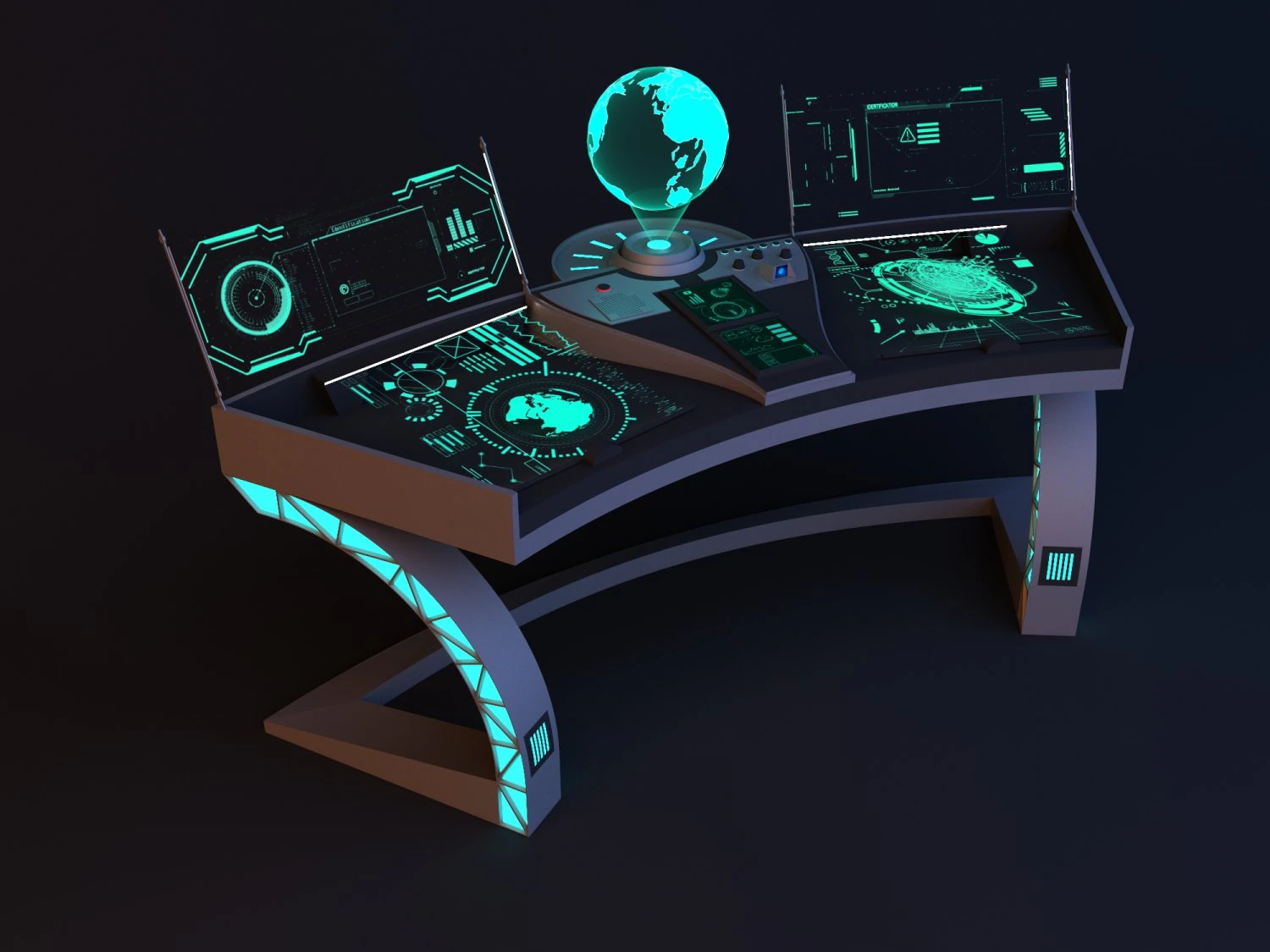 Sci-fi glow control table - desk 3D Model .c4d .max .obj .3ds .fbx .stl .blend 