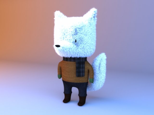 Cute cartoon white arctic fox - character 3D Model .c4d .max .obj .3ds .fbx .stl .blend 