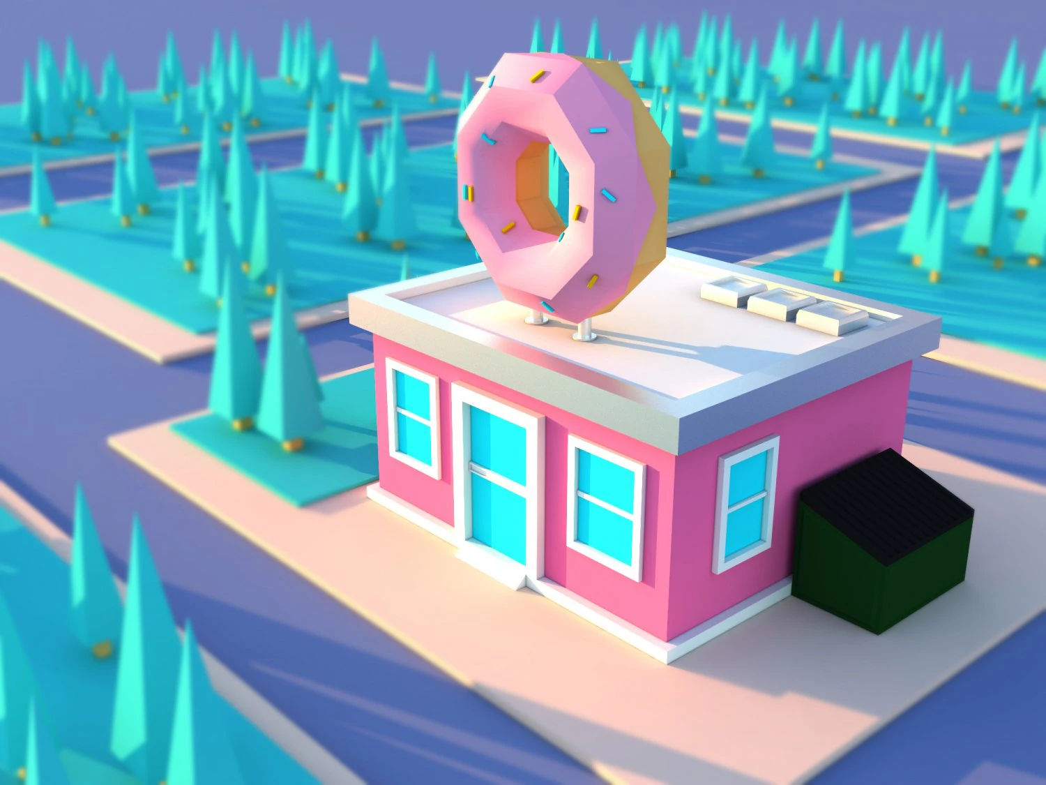 Cute cartoon donutshop 3D Model .c4d .max .obj .3ds .fbx .stl .blend