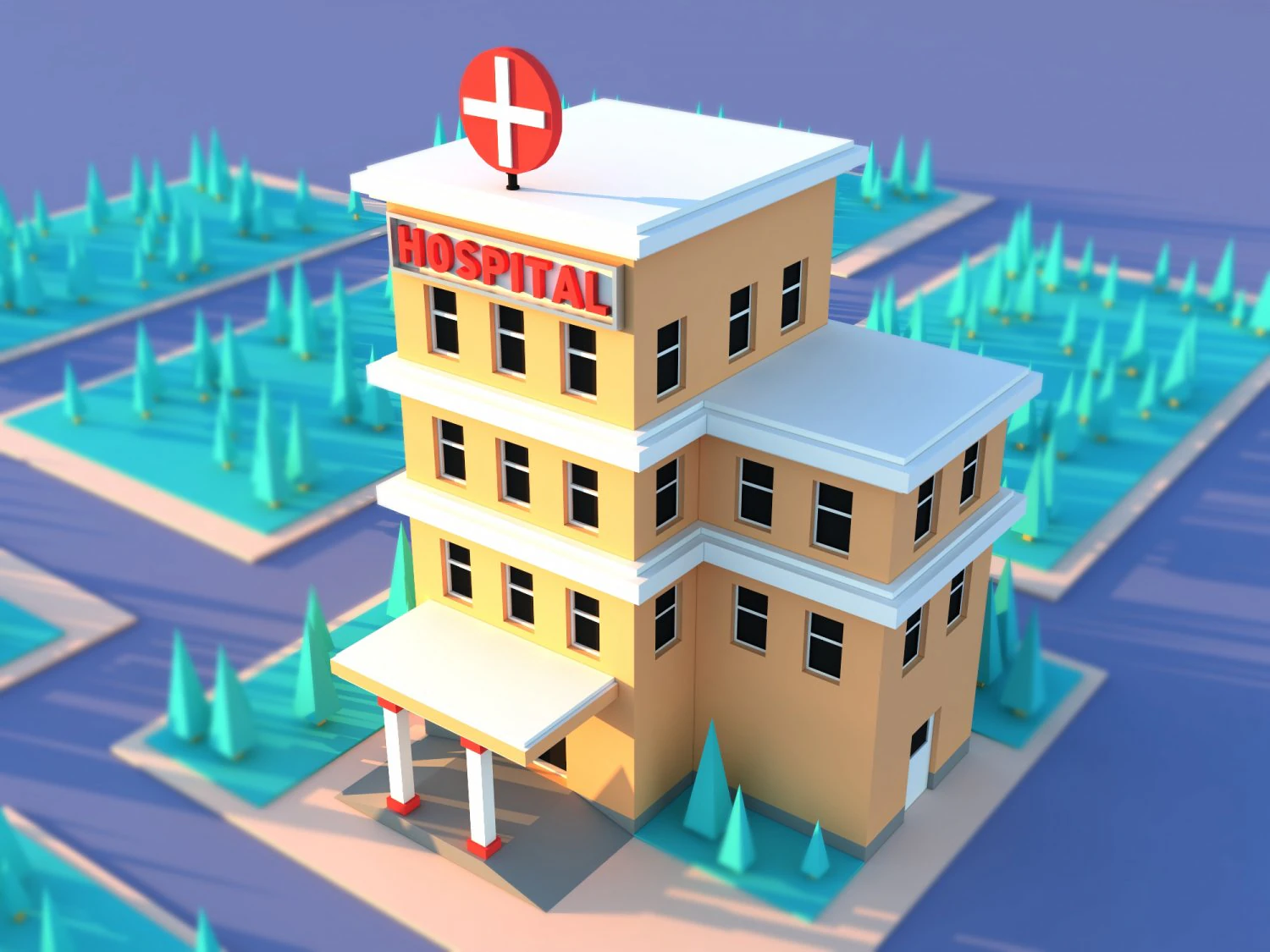 Cute cartoon city hospital 3D Model .c4d .max .obj .3ds .fbx .stl .blend 