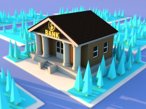 Cute cartoon city bank 3D Model