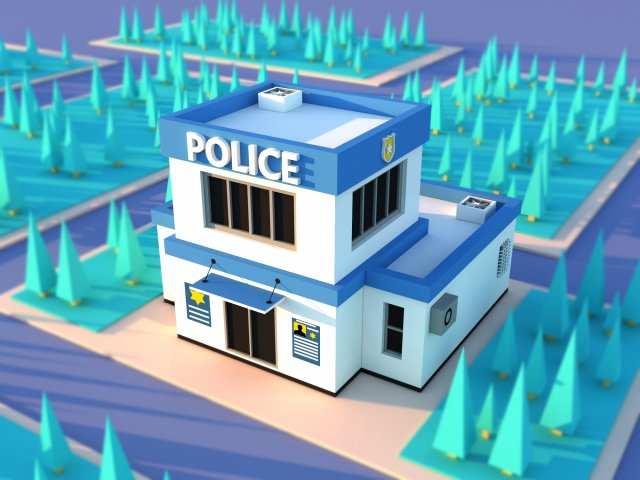 Cute cartoon city police departament 3D Model .c4d .max .obj .3ds .fbx .stl .blend