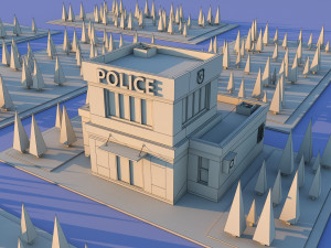 Cute cartoon city police departament 3D Model