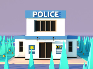 Cute cartoon city police departament 3D Model
