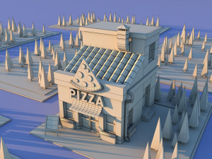 Cute Cartoon Pizza Cafe 3D Model