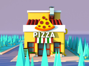 Cute Cartoon Pizza Cafe 3D Model