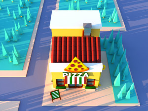 Cute Cartoon Pizza Cafe 3D Model