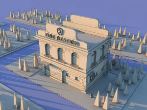Cute Cartoon fire station - department 3D Model