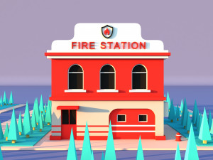 Cute Cartoon fire station - department 3D Модель