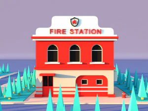 Cute Cartoon fire station - department 3D Model