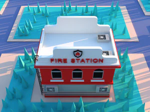 Cute Cartoon fire station - department 3D Model