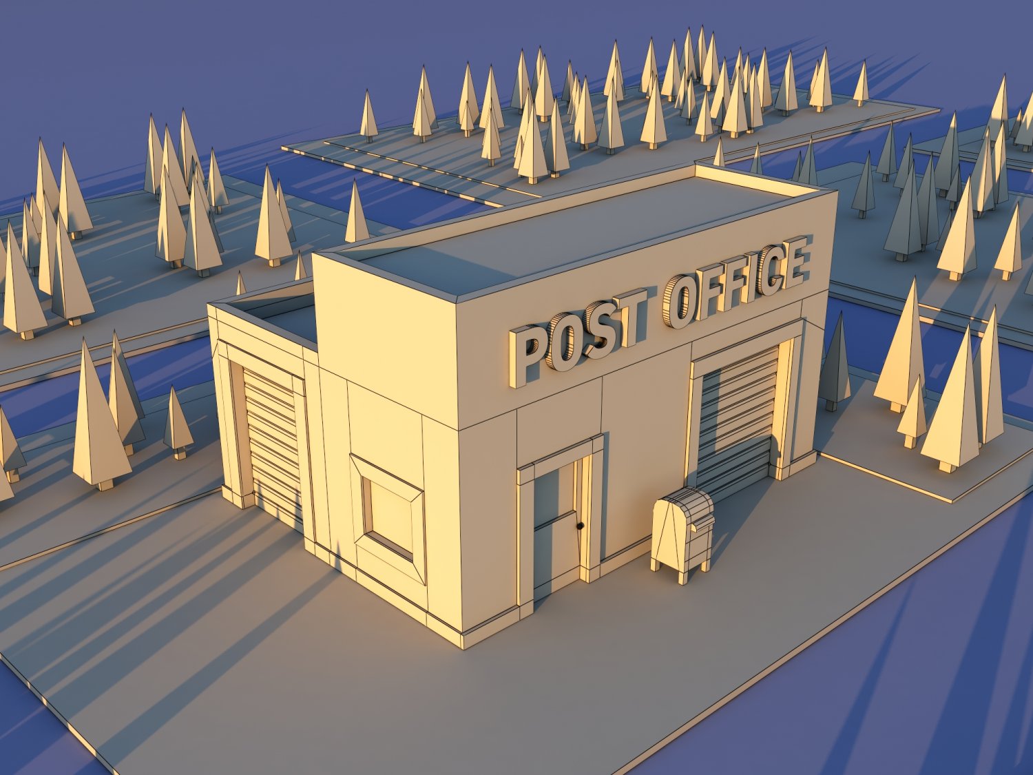 post office building cartoon