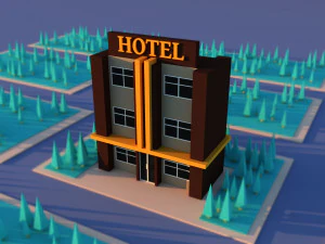 Niedliches Cartoon-Hotel 3D Modell