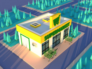 Cute cartoon city supermarket Modelo 3D
