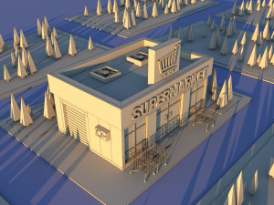 Cute cartoon city supermarket 3D Model