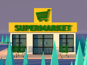 Cute cartoon city supermarket 3D Model