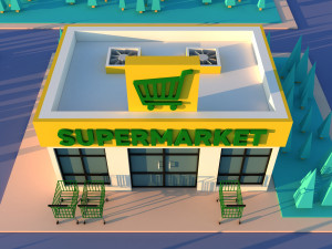 Cute cartoon city supermarket 3D Model